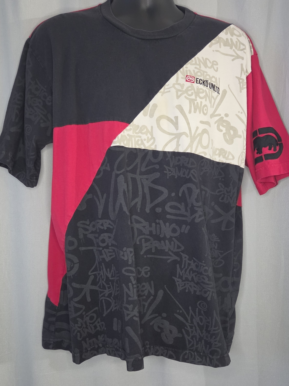Vintage Y2K Ecko Unltd Graffiti Colorblock Shirt XL Embroidered Sleeve Hit Rhino